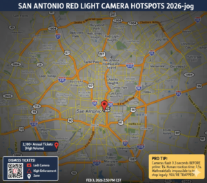 Detailed map of San Antonio red light camera locations 2026 for ticket dismissal in Balcones Heights.