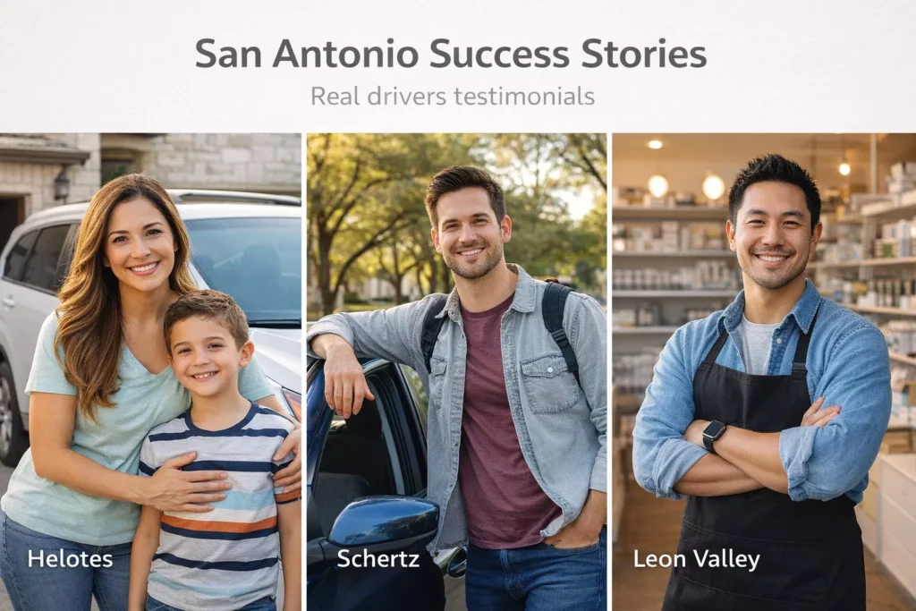 Happy drivers from Helotes, Schertz, and Leon Valley sharing success stories.