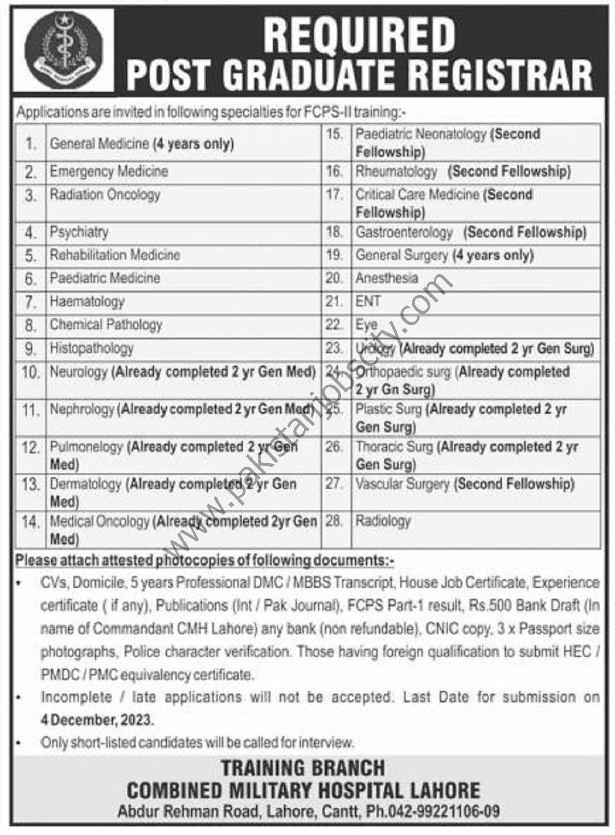 Combined Military Hospital CMH Lahore Jobs 25 November 2023 Nawaiwaqt