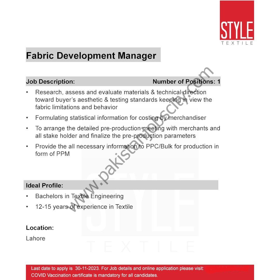 Style Textile Jobs 29 Nov 2023