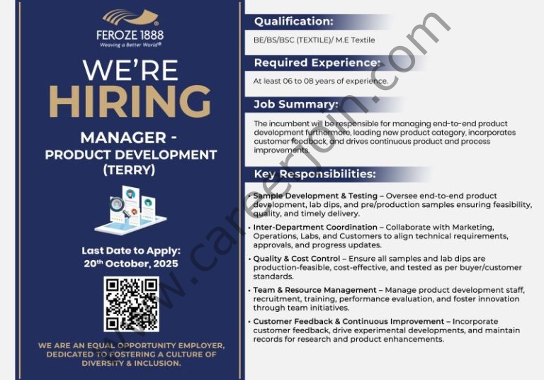 Feroze1888 Mills Ltd Jobs Manager Product Development (Terry) 4 FERoze1888 Mills 768x536 1