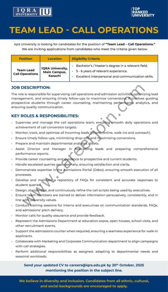 Iqra University Jobs Team Lead Call Operations 4 IU 694x1200 1
