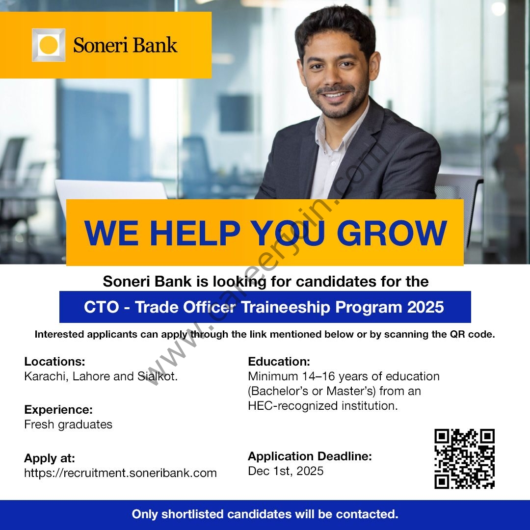 Soneri Bank Ltd CTO Trade Officer Traineeship Program 2025 4 Soneri Bank Limited Jobs 28 November 2025