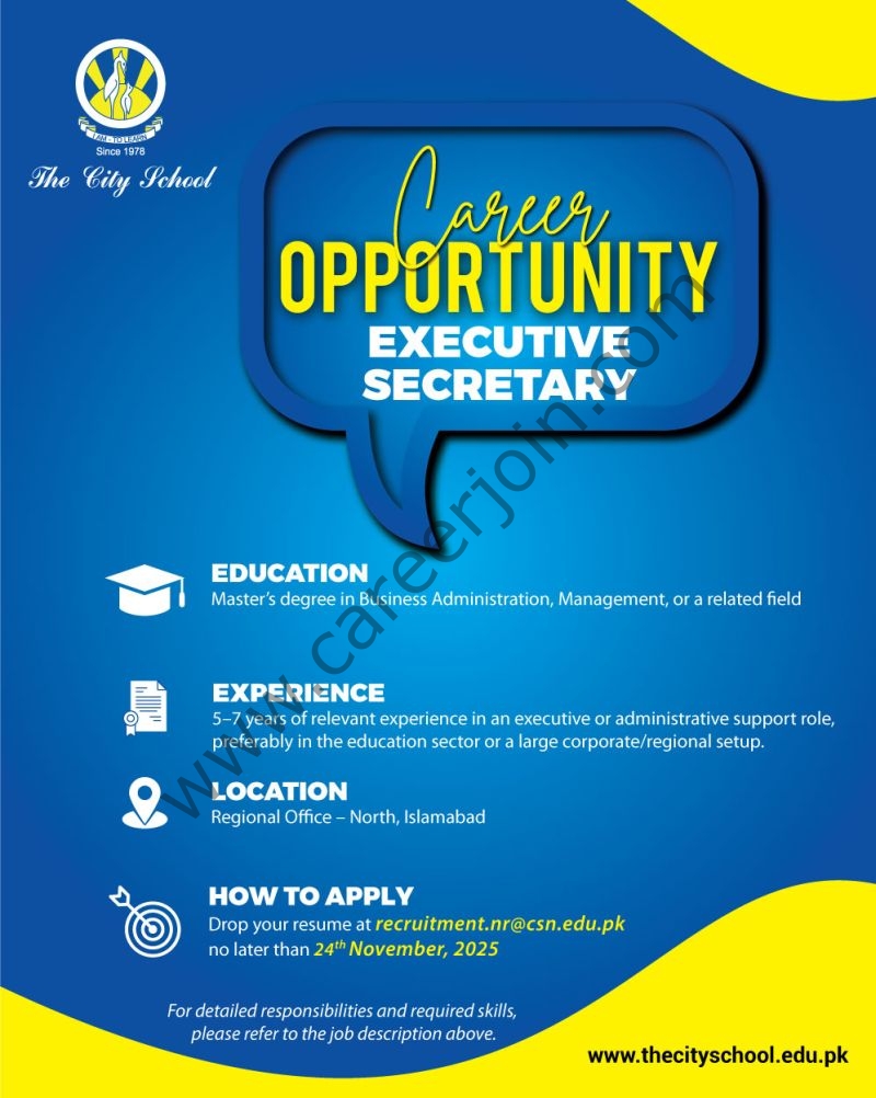 The City School Jobs Executive Secretary 4 The City School 1