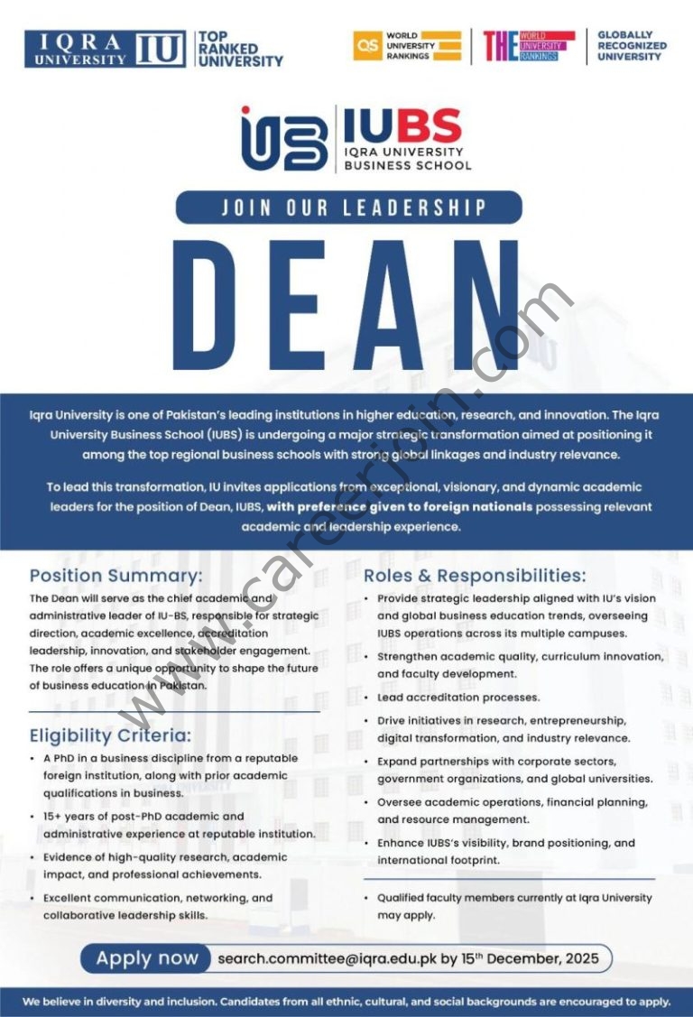 Iqra University IU Jobs Dean 4 Iqra University 768x1127 1