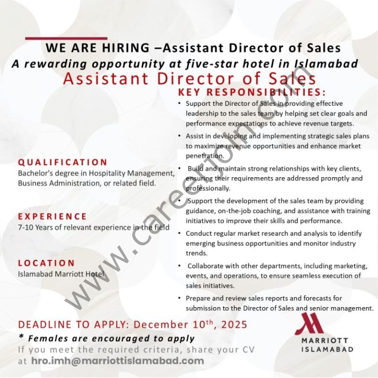 Islamabad Marriott Hotel Jobs Assistant Director of Sales 4 Islamabad Marriott 1 768x768 1