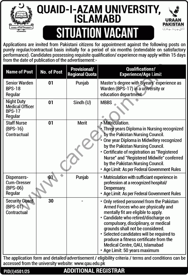 Quaid I Azam University Islamabad Jobs 30 November 2025 Nawaiwaqt