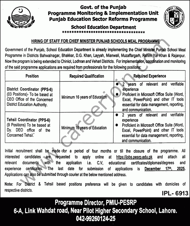 School Education Department Punjab Jobs December 2025 4 School Education Dept Punjab Jobs 01 December 2025 Nawaiwaqt