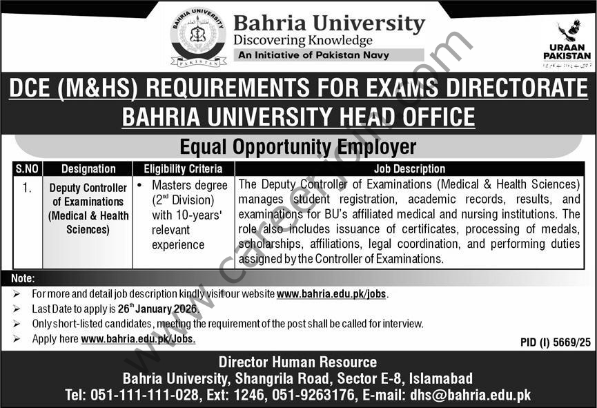 Bahria University Jobs 11 January 2026