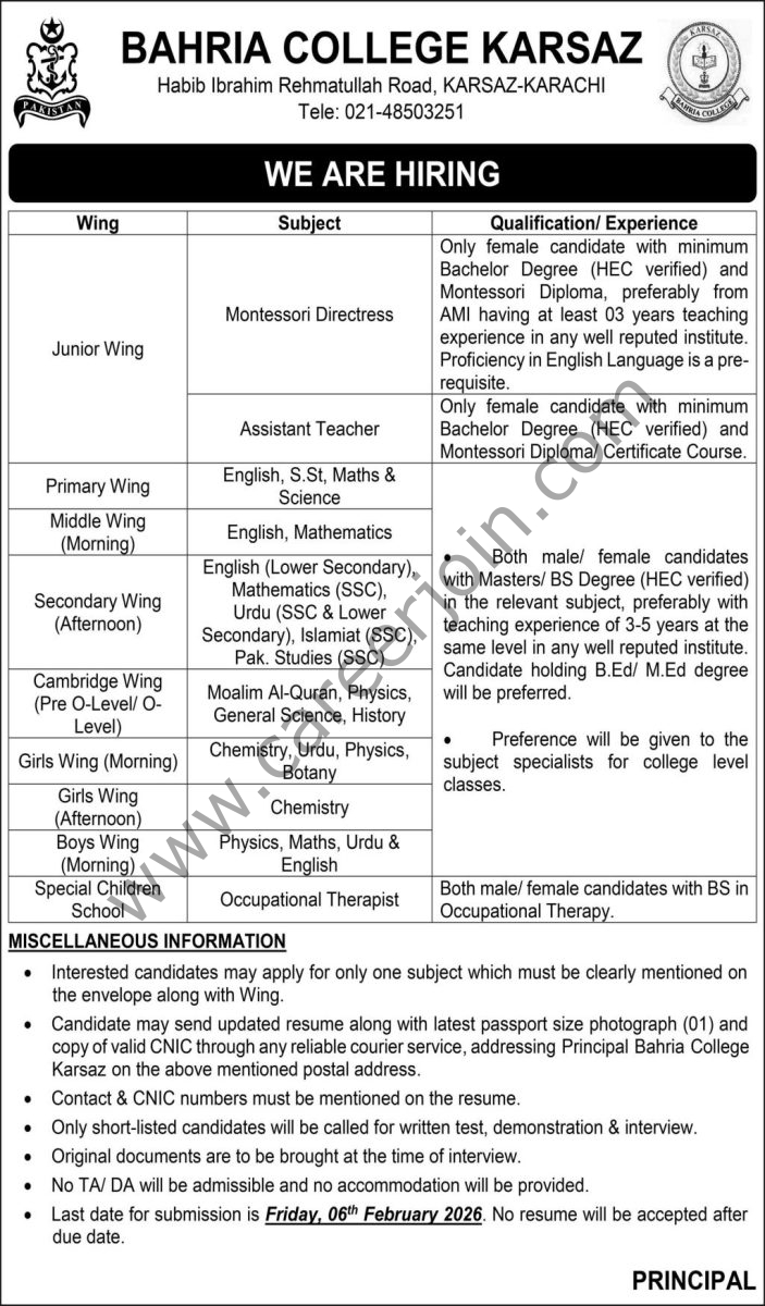 Bharia College Karsaz Jobs 25 January 2026 Express 703x1200 1