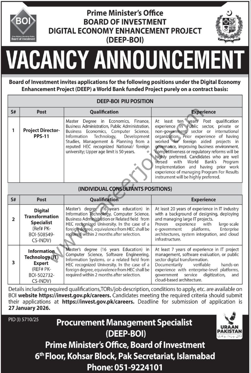 Board of Investment BOI Jobs 11 January 2026 Express Tribune 809x1200 1