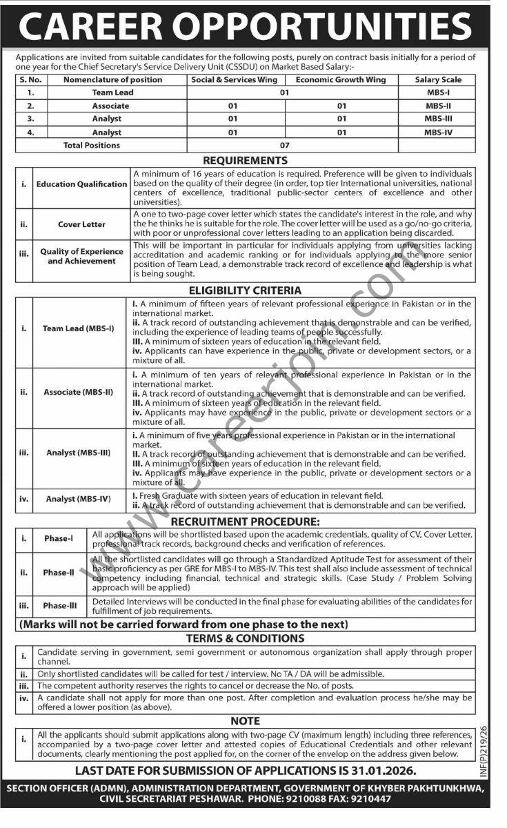 Chief Secretarys Service Delivery Unit CSSDU KPK Jobs 14 January 2026 Dawn 735x1200 2