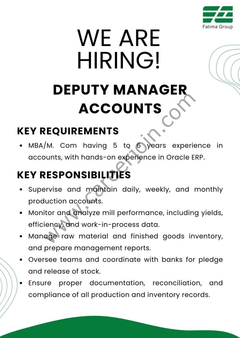 Fatima Group Jobs Deputy Manager Accounts 2026 4 Fatima Group 1