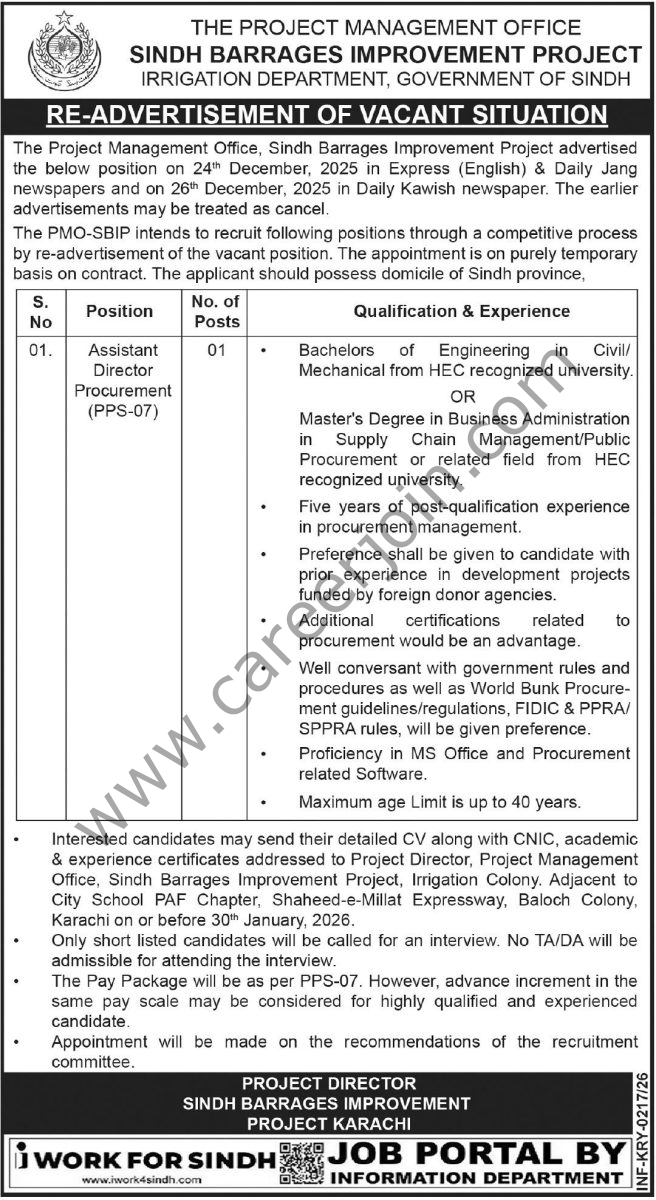 Irrigation Department Sindh Jobs 22 January 2026 Express Tribune 656x1200 1