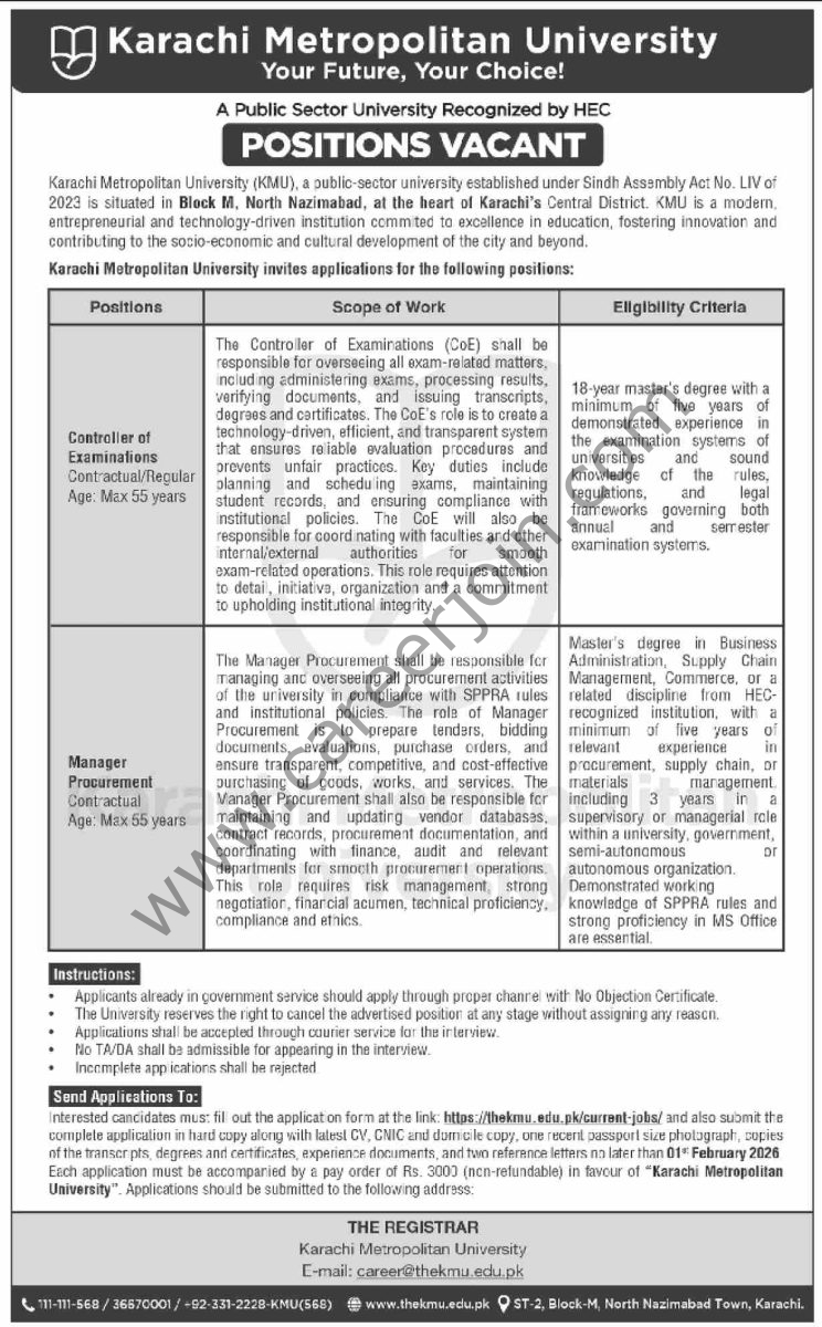 Karachi Metropolitan University KMU Jobs 22 January 2026 Dawn 744x1200 1