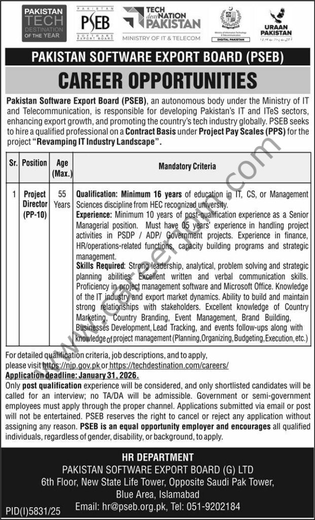 Pakistan Software Export Board PSEB Jobs 16 January 2026 Express 1