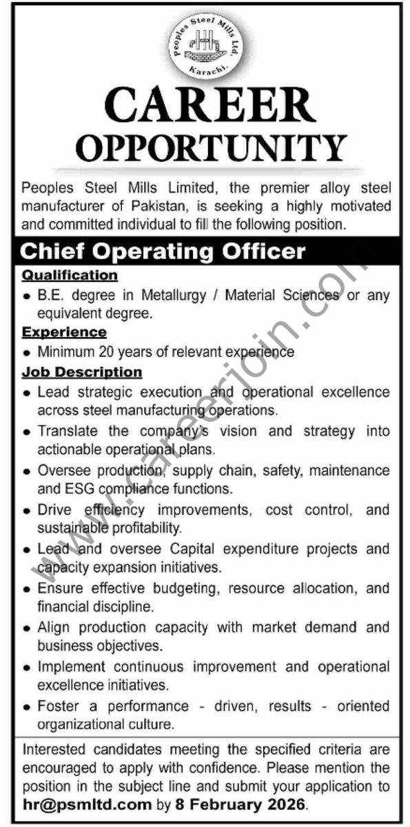 People Steel Mills Ltd PSML Jobs 25 January 2026 Dawn 595x1200 1