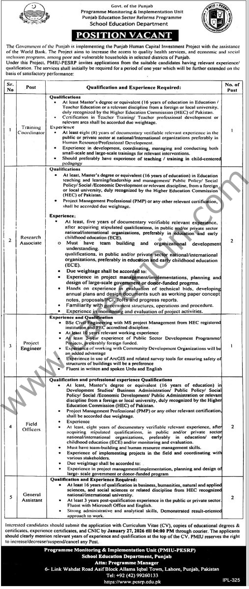 Programme Monitoring Implementation Unit Jobs 11 January 2026 Express Tribune 507x1200 1