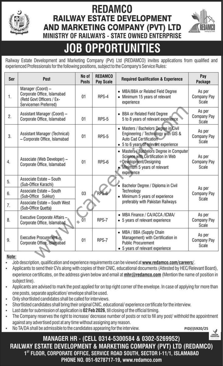 Railway Estate Development Marketing Co Pvt Ltd REDAMCO Jobs 18 January 2026 Express 732x1200 3