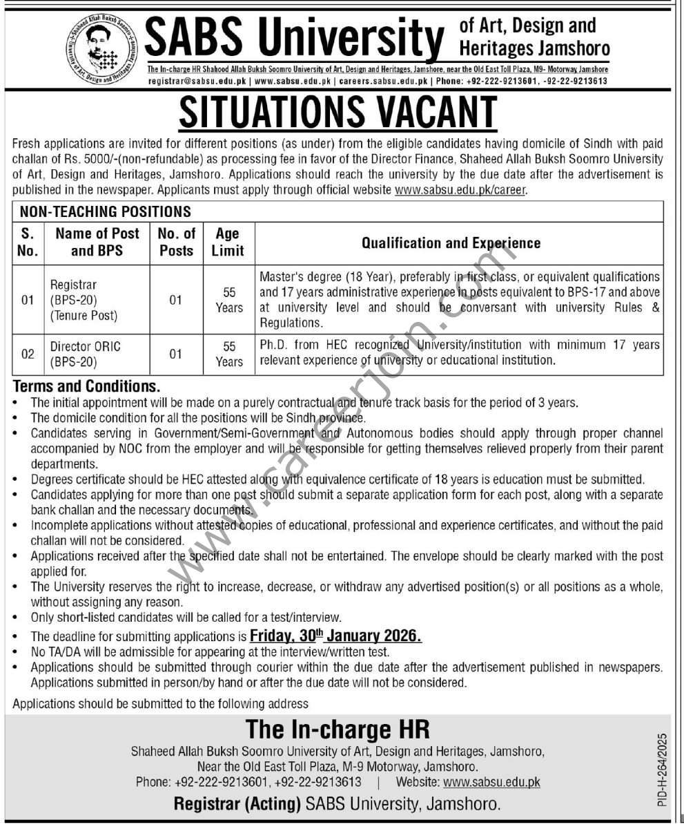 SABS University Jobs 11 January 2026 Express Tribune 991x1200 1