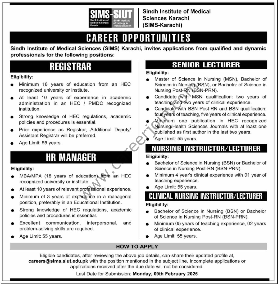 SIMS SIUT Jobs 25 January 2026 Dawn 1173x1200 1