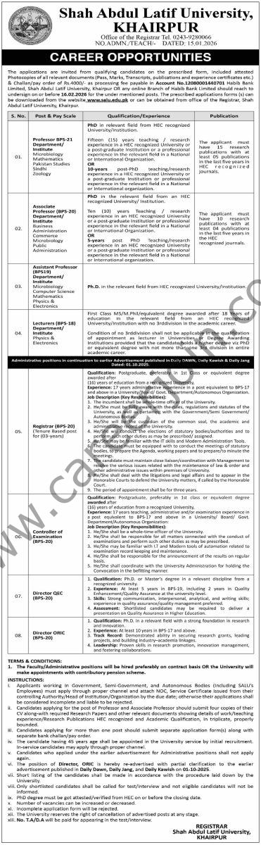Shah Abdul Latif University Khairpur Jobs 25 January 2026 Dawn 371x1200 1