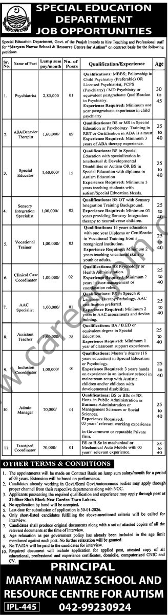 Special Education Department Punjab Jobs 13 January 2026 Express Tribune 328x1200 1
