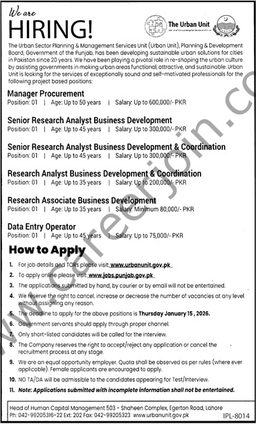 The Urban Unit Jobs 28 December 2025 Jang