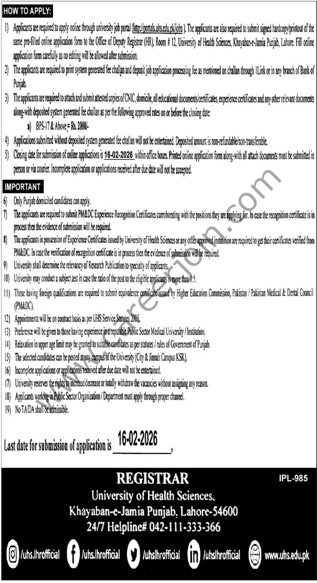 University of Health Sciences UHS Jobs 28 January 2026 Express Tribune 01 652x1200 1