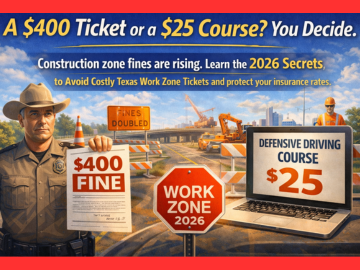 A laptop screen showing a TDLR-approved course that helps drivers Avoid Costly Texas Work Zone Tickets and insurance spikes.