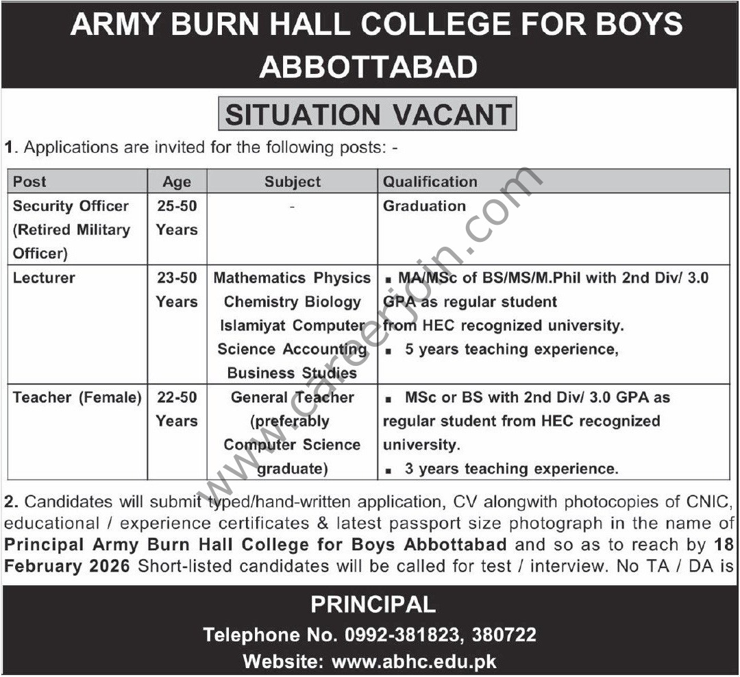 Army Burn Hall College For Boys Abbottabad Jobs 08 February 2026 Express Tribune