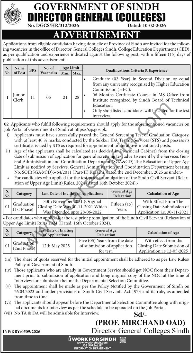 Director General Colleges Jobs 12 February 2026 Express Tribune 661x1200 1