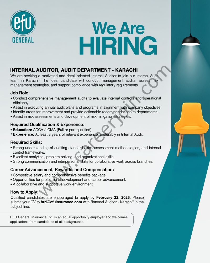 EFU General Life Insurance Jobs Internal Auditor 4 EFU Life