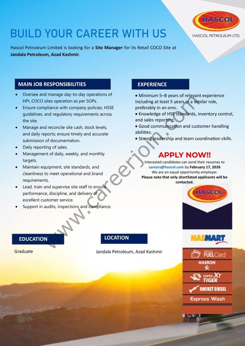 Hascol Petroleum Limited Jobs Site Manager 4 HAscol Limited