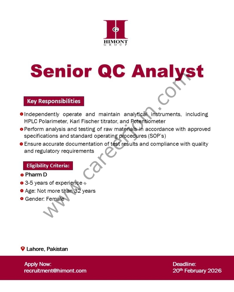 Himont Group Jobs Senior QC Analyst 4 HImont GRoup
