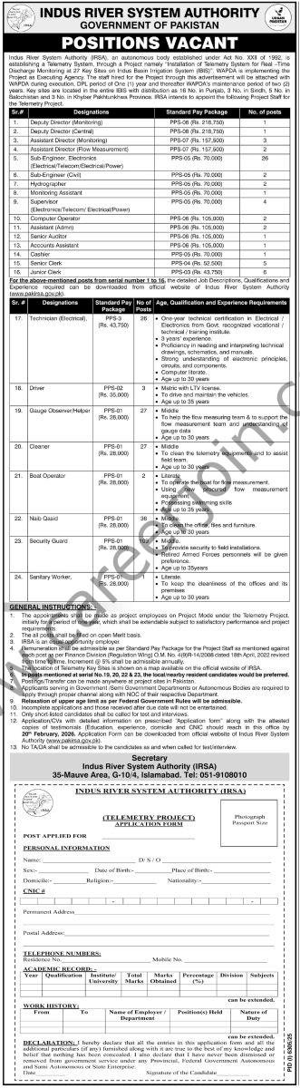 Indus River System Authority IRSA Jobs 01 February 2026 Express Tribune 331x1200 1
