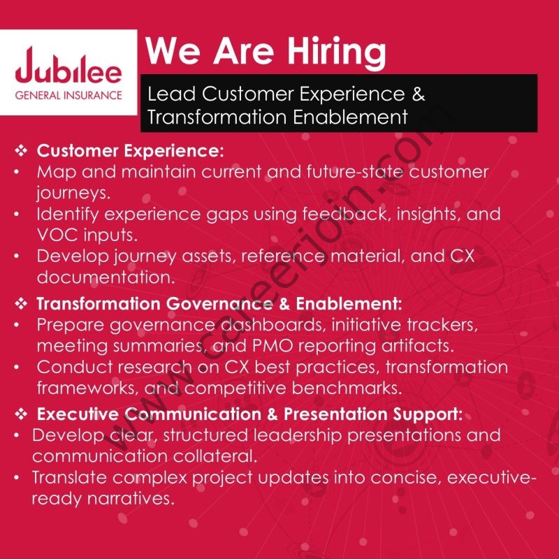 Jubilee General Insurance Jobs Lead Customer Experience & Transformation Enablement 5 JUbilee 1