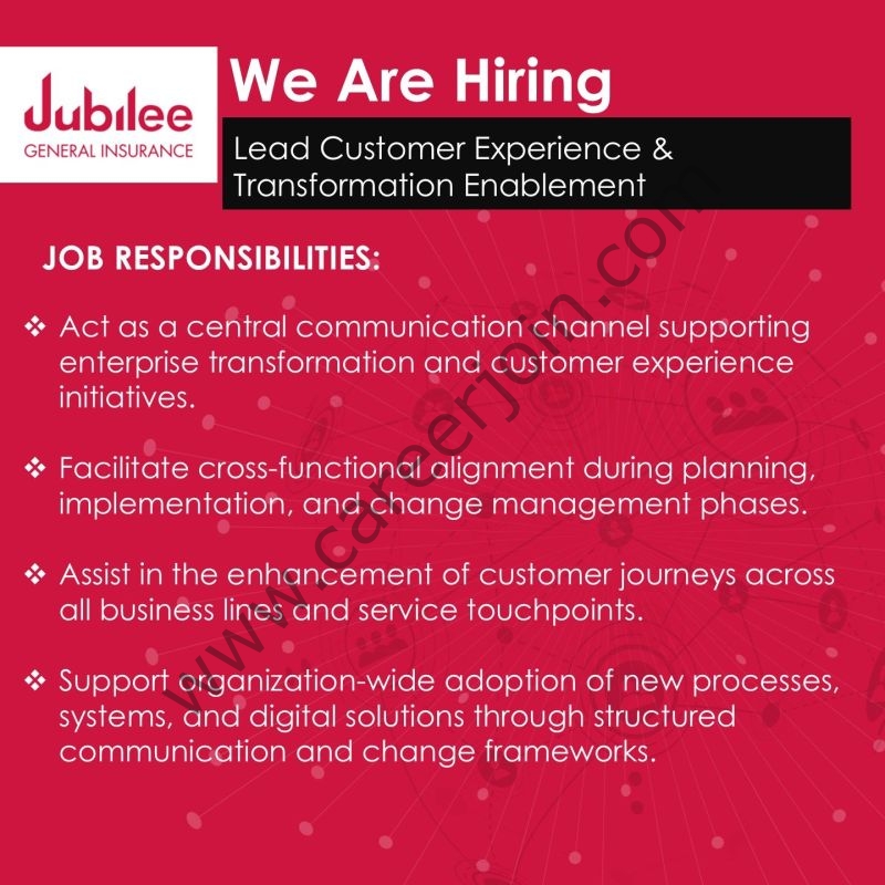 Jubilee General Insurance Jobs Lead Customer Experience & Transformation Enablement 4 JUbilee