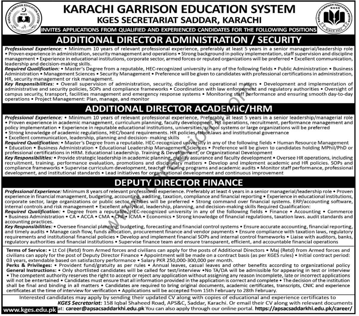 Karachi Garrison Education System KGES Jobs 14 February 2026 Dawn 1200x1055 1