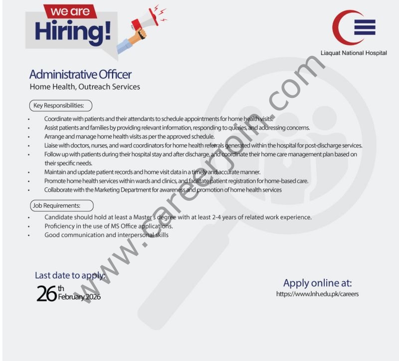 Liaquat National Hospital LNH Jobs Administrative Officer 4 LNH 3