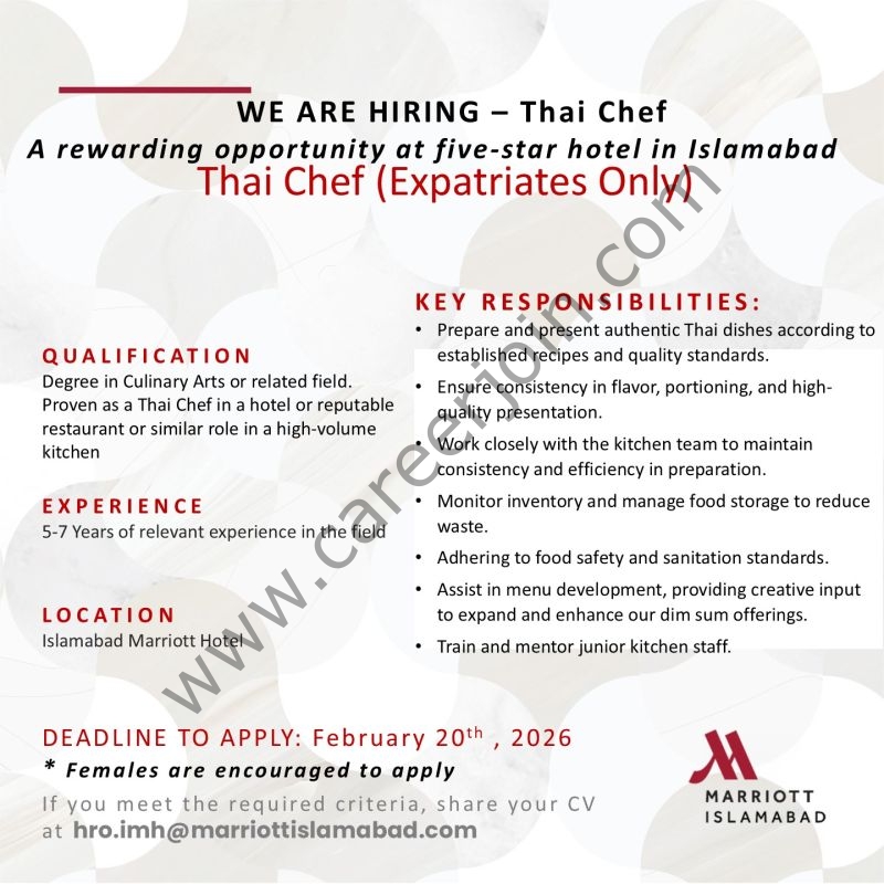 Islamabad Marriott Hotel Jobs Thai Chef 4 MArriott