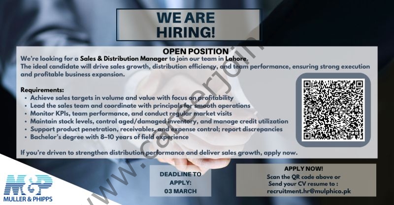Muller & Phipps Pakistan Pvt Ltd Jobs Sales Distribution Manager 4 MUller Phipps