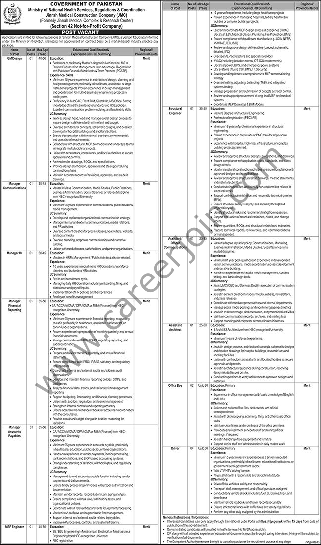 Ministry of National Health Services Regulations Coordination Jobs 01 February 2026 Nawaiwaqt
