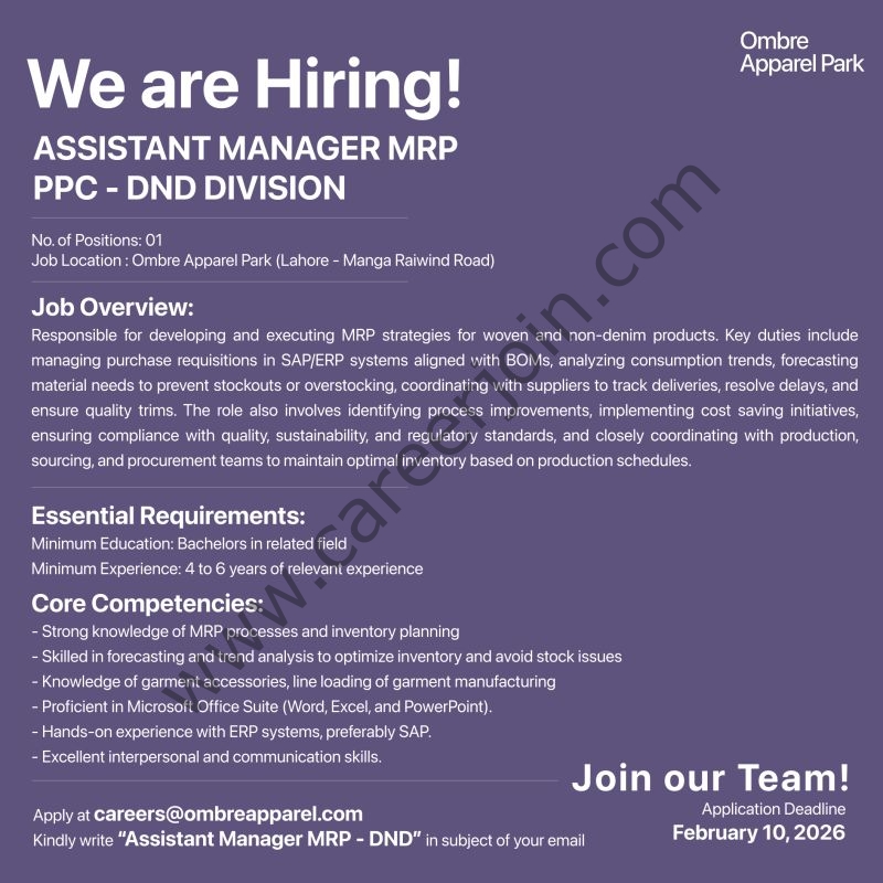 Ombre Apparel Park Jobs February 2026 4 OMbre Pvt Ltd