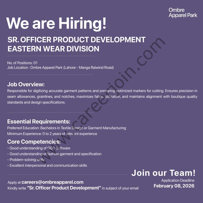 Ombre Apparel Park Jobs February 2026 5 Ombre Pvt Ltd 1