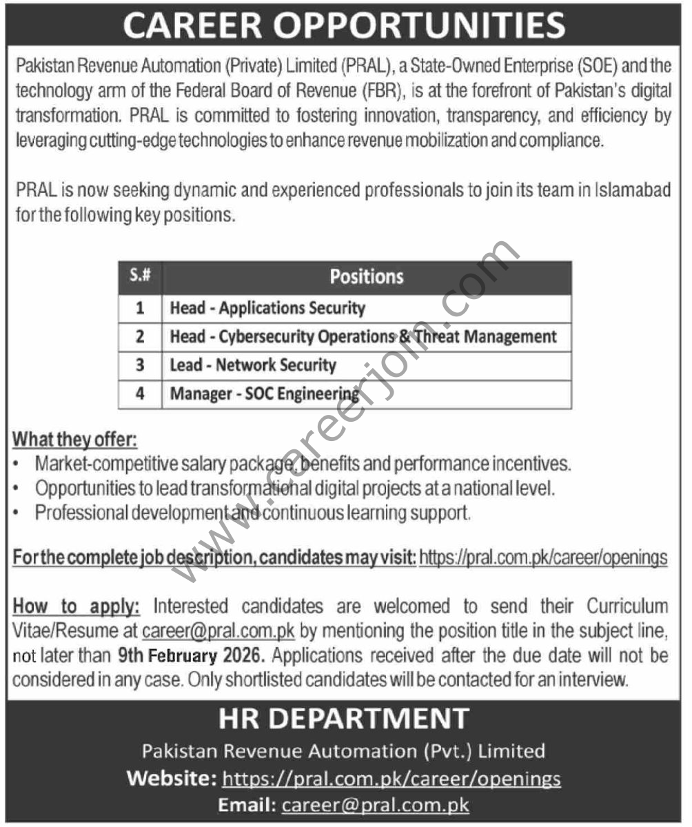 Pakistan Revenue Automation Ltd PRAL Jobs 25 January 2026 Dawn 1004x1200 1