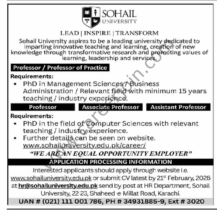 Sohail University Jobs February 2026 4 Sohail University Jobs 14 February 2026 Dawn