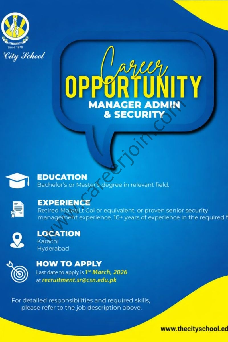 The City School Jobs Manager Administration & Security 4 The City School 4