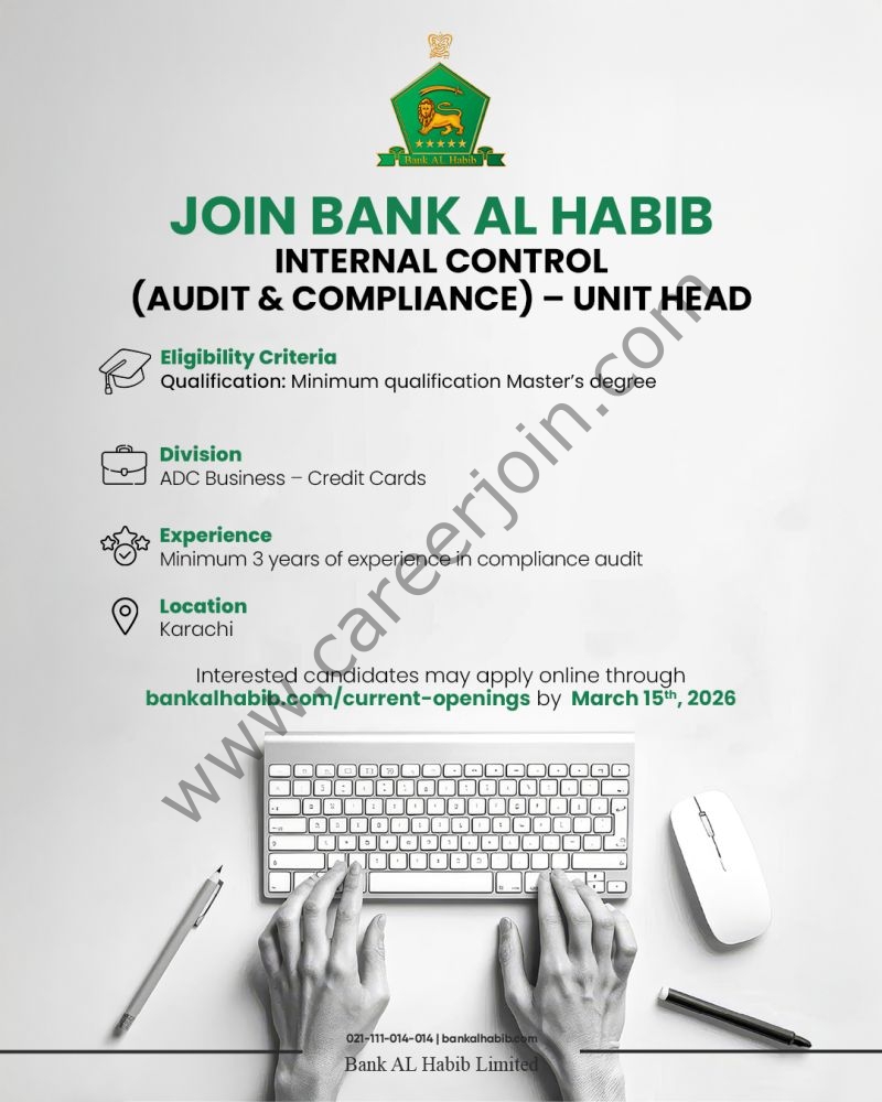 Bank AL Habib Jobs Internal Control (Audit & Compliance) 4 BAnk LA Habib