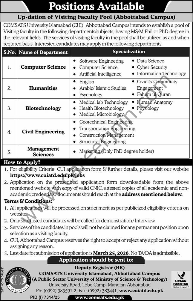 Comsats University Islamabad CUI Jobs March 2026 4 Comsats University Islamabad CUI Jobs 08 March 2026